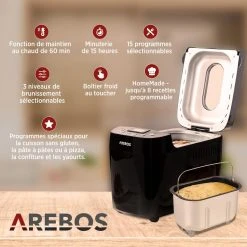 Arebos Machine à Pain 1500g Pain De Pâte 15 Programmes 3 Vitesses Minuteur ... -Black & Decker Magasin machine a pain 1500g pain de pate 15 programmes 3 vitesses minuteur 850 w 10506870 27226850 1140x1140