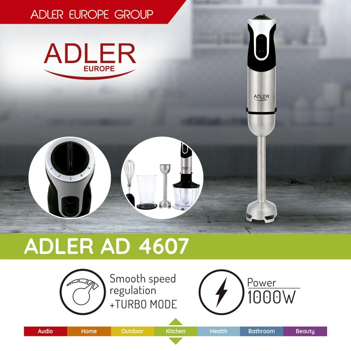 Adler Mélangeur à Main, Broyeur Et Tiges,Acier Inoxydable,Turbo,5 Vitesses... 3 Adler Mélangeur à Main, Broyeur Et Tiges,Acier Inoxydable,Turbo,5 Vitesses... – Image 3